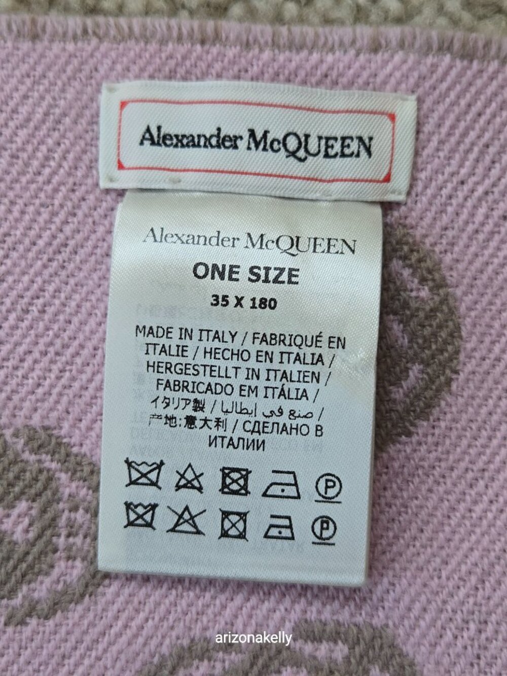 NWOT  McQueen Reversible Skull Scarf 100% Jacquard Wool PINK & TAUPE - Picture 2 of 14